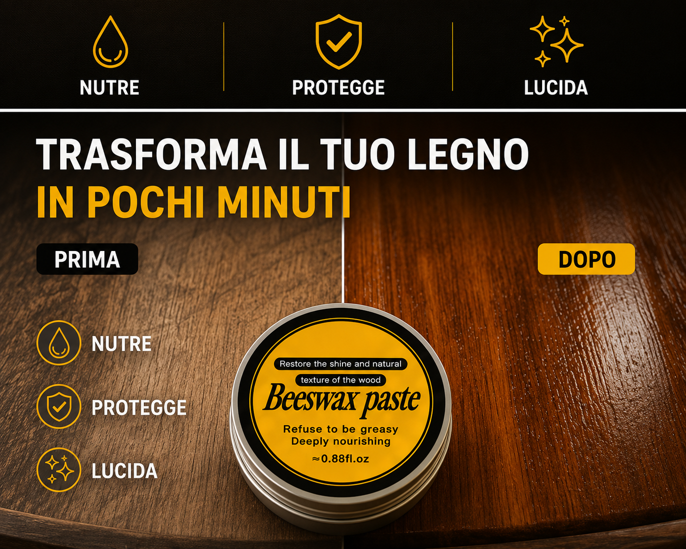 Cera d'Api per Legno – Lucidante Naturale per Mobili e Superfici in Legno